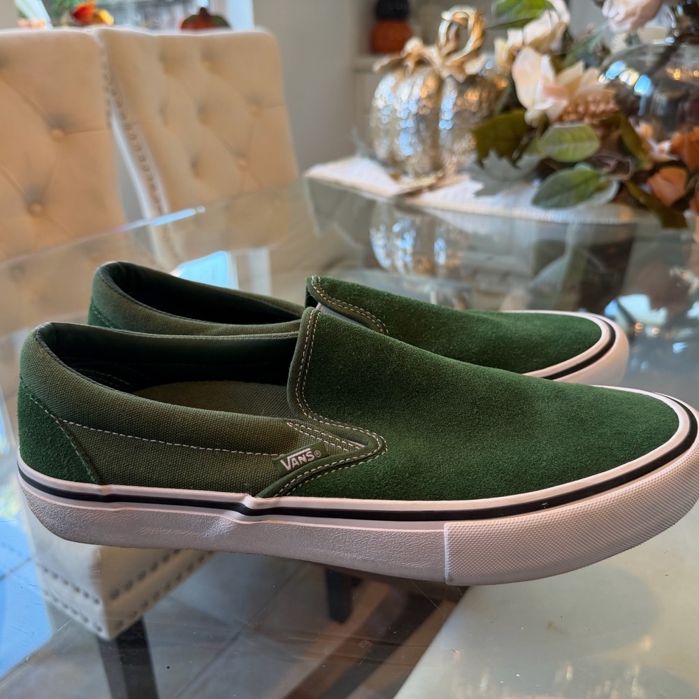 Men’s Size 12 Vans Forest Green Suede Slip-Ons